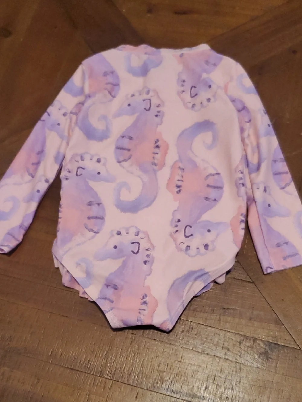 Carter's Pink & Lavender Seahorse Long-Sleeve One-Piece